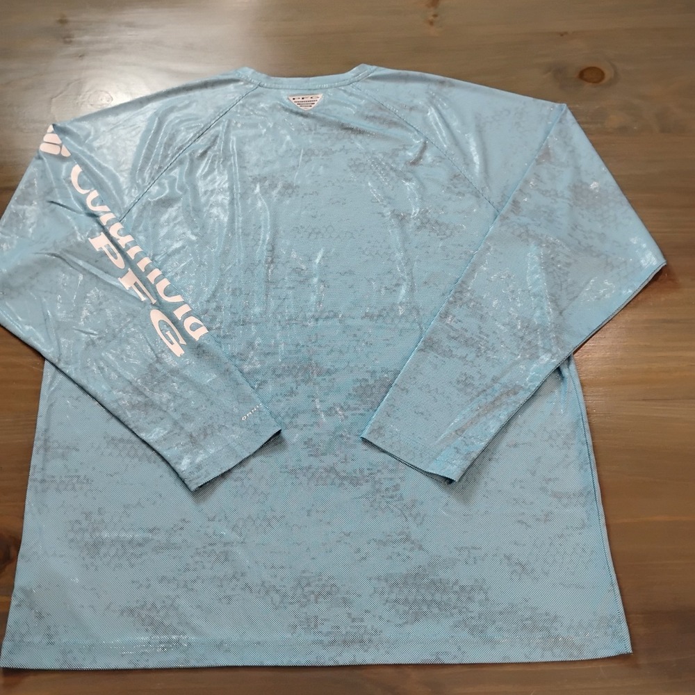 Columbia PFG Shirt Mens XL Blue Gray Long Sleeve Shiny Fish Scale Omni Shade - Picture 12 of 13